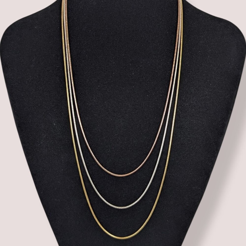 (2/$20) V. 3-Strand Tri-Tone Snake Chain Necklace